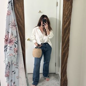 H&M Linen Cotton Oversized Coastal White Collared Tunic